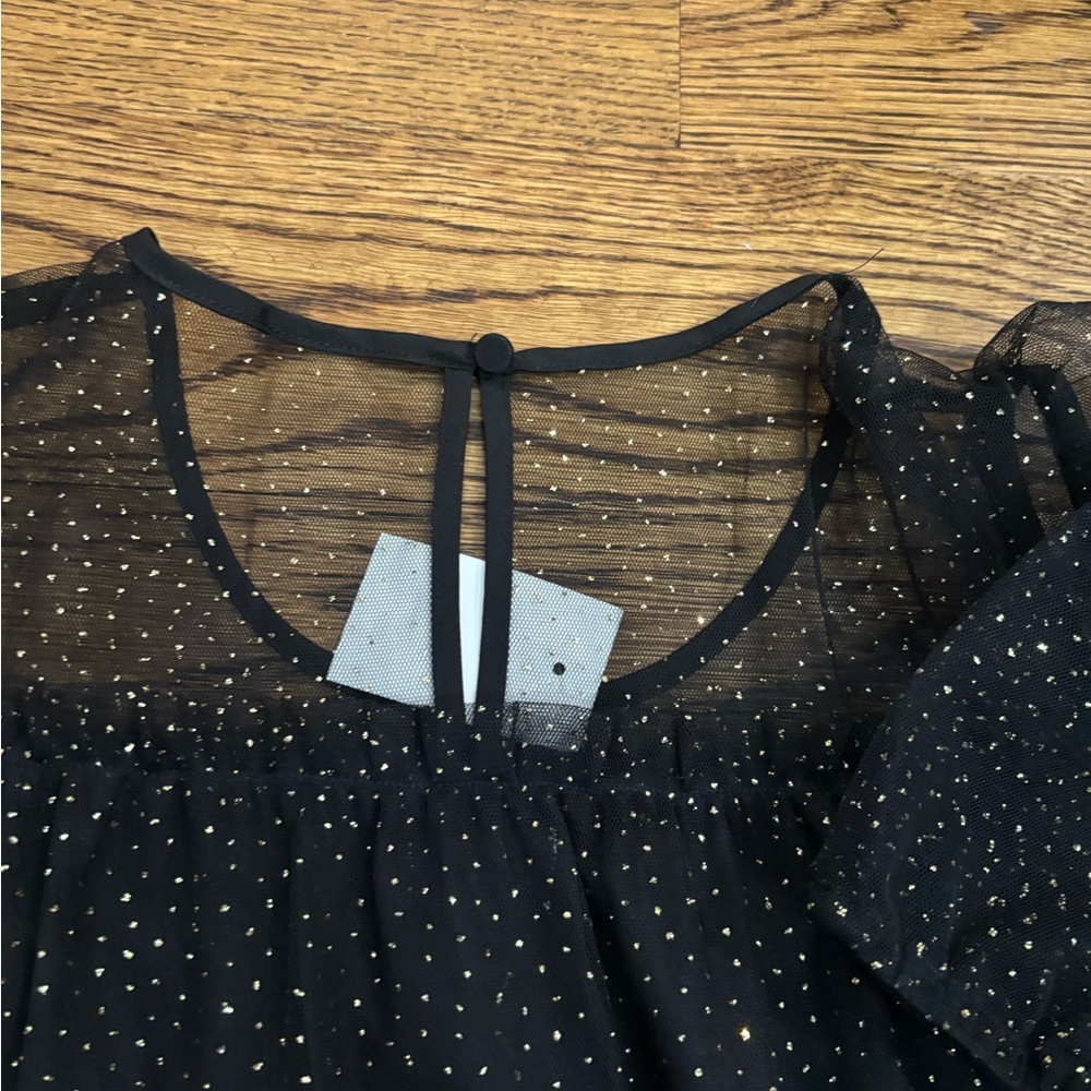 NWT J Crew Black Sheer Blouse with Gold Dots - Picture 3 of 3
